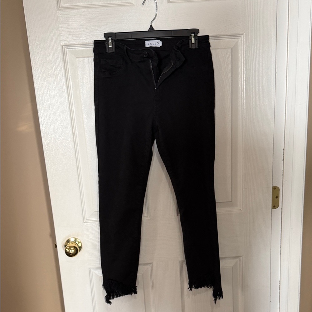 Cello Women's Ankle Frayed Black Jeans